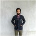 Men's cardigan / unisex sweater - custom monogram - hand-printed initial on heather black cardigan - for him / for men - CLOSEOUT