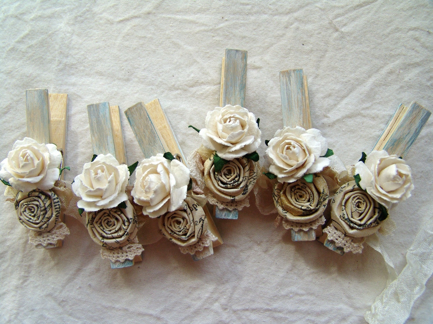 French Country Shabby Chic Cottage blue decorative clothespins