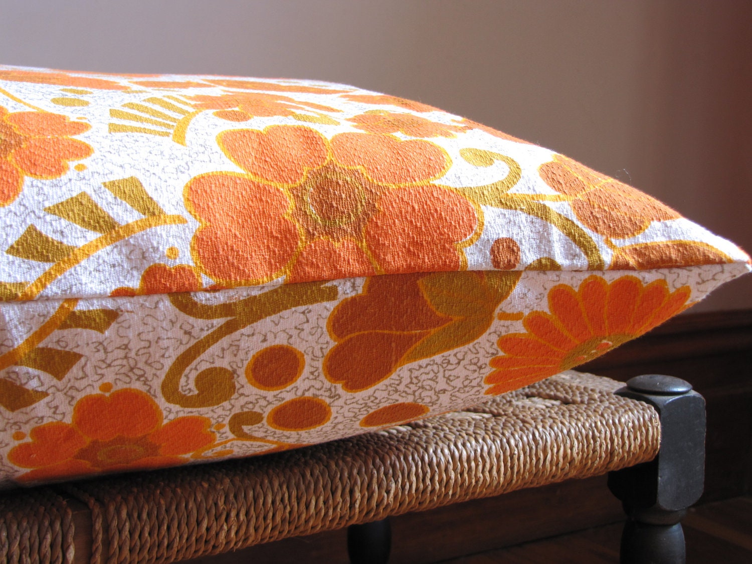 Bright Orange Pillow Retro Floral Cushion Throw Pillow