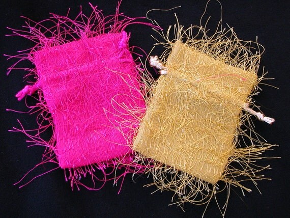 Fringey fabric gift bags for small items- supplies gift wrap