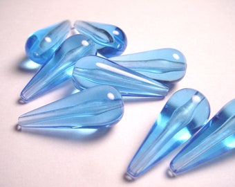Vintage Blue Transparent Lucite Teardrop Beads 28x11mm