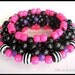 Striped Kandi Cuff Bracelet, 3D Disc Style, Neon Pink, Purple and Black, Rave Plur Jewelry