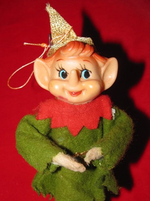 Vintage Elf Pixie X-mas Ornaments Green Christmas Tree