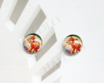 Sale - 10pcs handmade little deer round clear glass dome cabochons 12mm (12-0655)