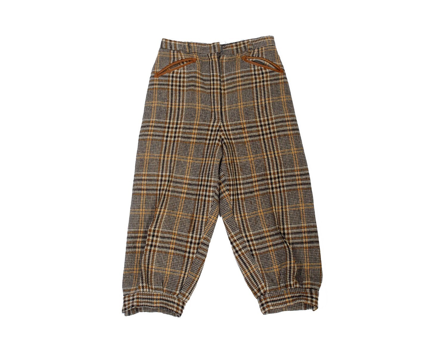 Vintage 70s Plaid Knickers Pants Knickerbockers Black Mustard