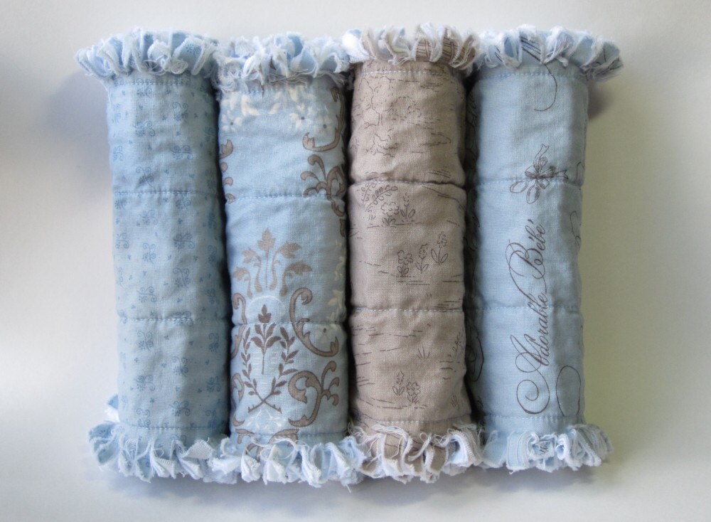 Baby Boy Burp Cloths French Country Blue Gray Set of Four