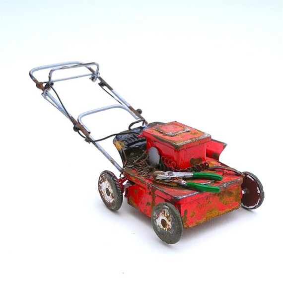 Ye Olde Lawn Mower for Miniature or Fairy Gardens Rebuilt by Janit