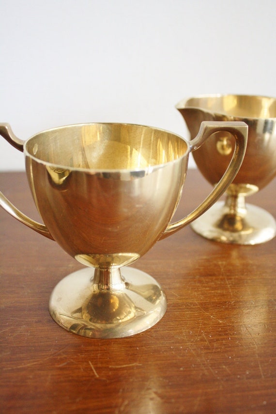 Vintage Brass Sugar And Creamer Set