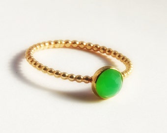 Dainty Jewelry, Rose Cut Chrysoprase Ring, Dainty Stackable Gold Ring, Dainty Gold Stacking Ring, Size 3, 4, 5, 6, 7, 8, 9, 10