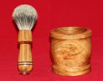 Hand turned black locust shaving brush and mug set
