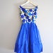 50s silk dress // rose print silk bodice royal blue organza // vintage 1950s silk dress