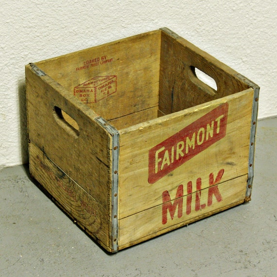 Vintage milk crate milk basket wood box wine box