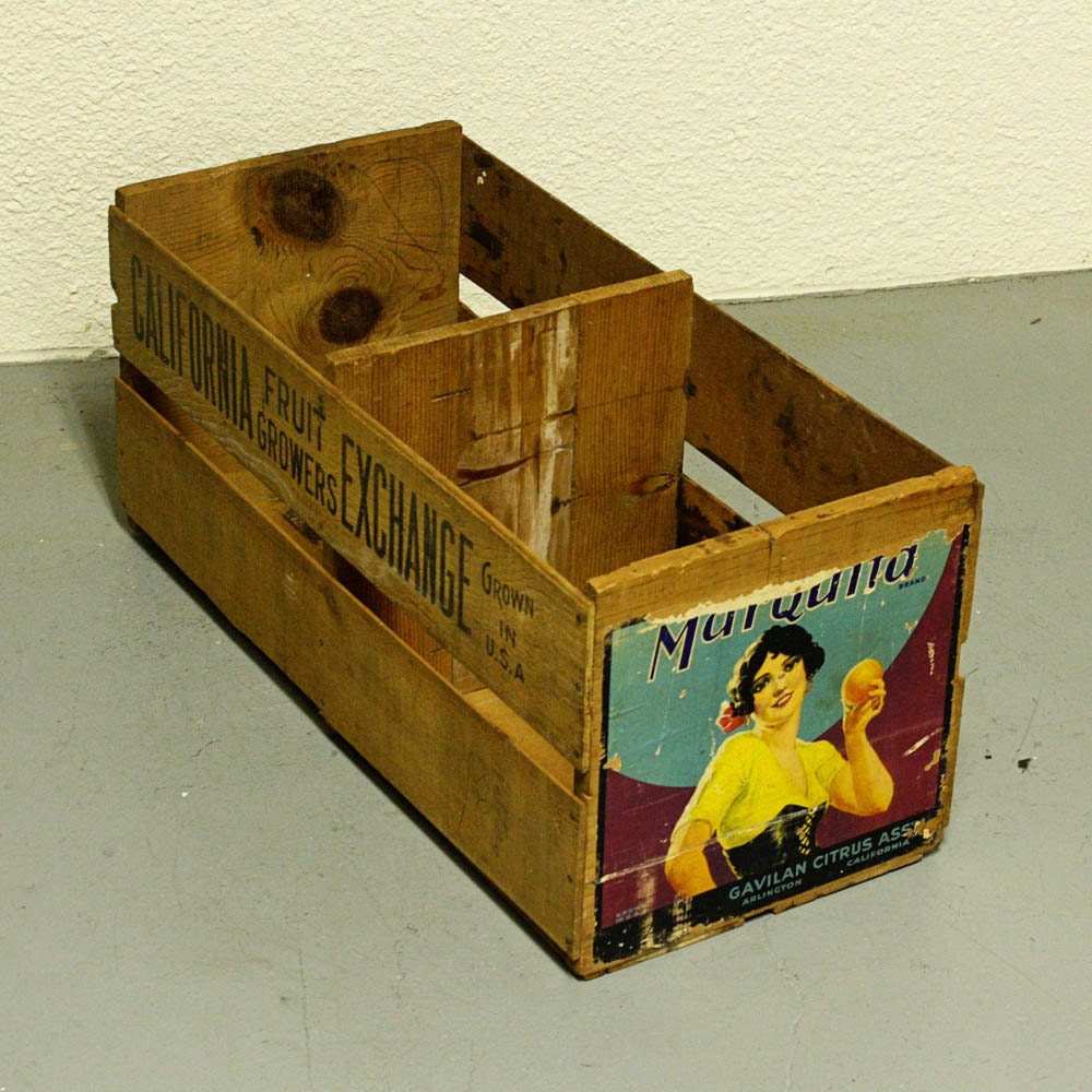 Vintage wood crate wood box produce crate fruit crate