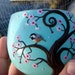 Sweet Chickadee in Blossom Tree Recycled Glass Turquoise Candle Holder