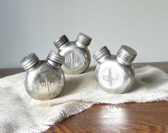 Vintage oil can - double nozzle - silver marked W H - industrial three or 3