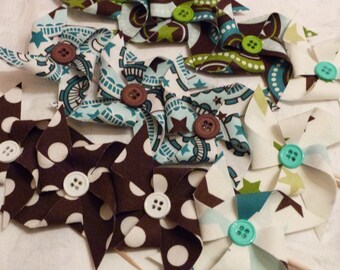 Riley BLAKE Fabric Pinwheel Cupcake Flags - 12 Fabric Cake Toppers, use for a Birthday, Celebration, Graduation, or a party
