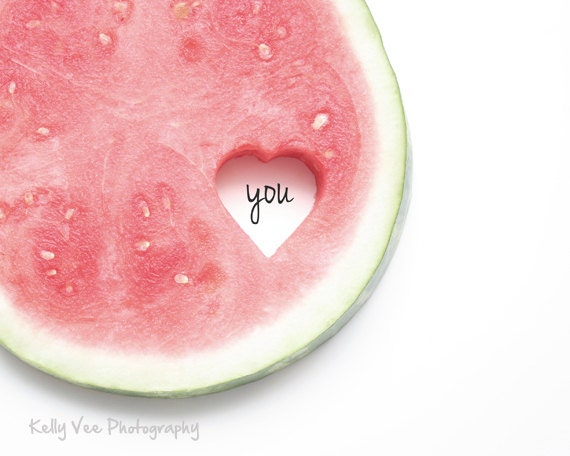 Love YOU Photograph Photo -  Heart, watermelon, fresh, red, green, white, clean  - Heart YOU Melon - 8 x 10 Fine Art Print