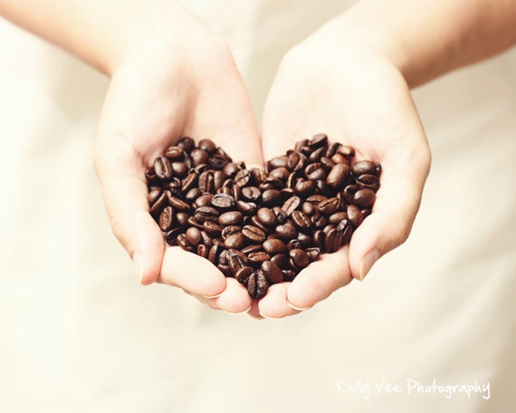 Coffee Bean Photograph Photo  Heart, love, cafe, kitchen decor 