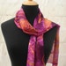 Handmade silk satin devore scarf - purple, orange, pink, fine, soft and fluid