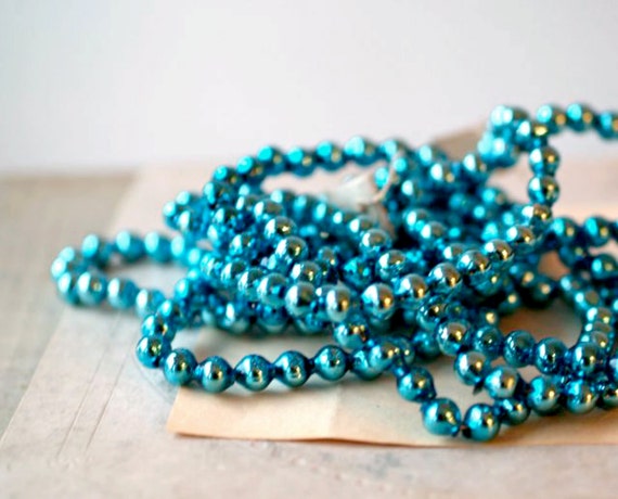 Antique Aqua Blue Beaded Glass Garland Mid Century Christmas