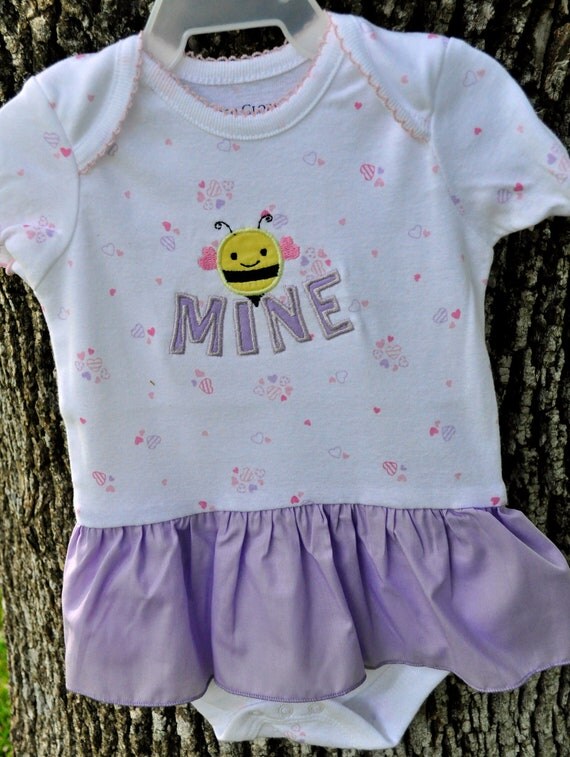 Baby girl onesie with skirt Bee Mine applique on