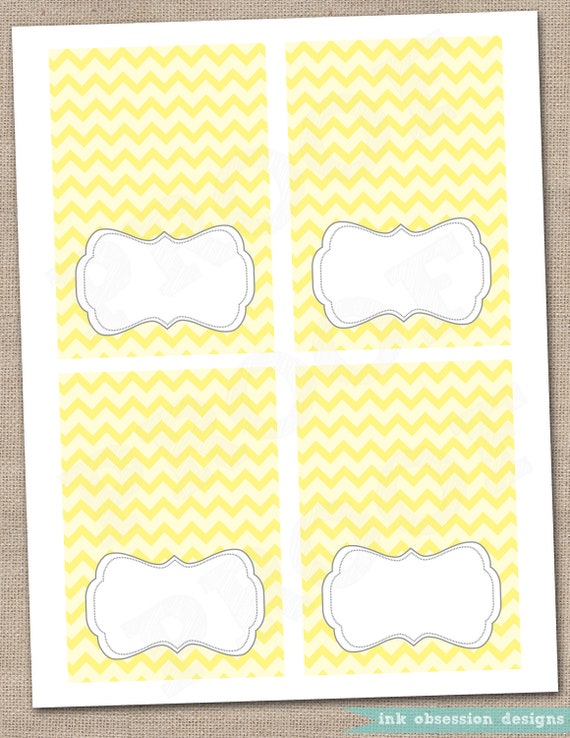 Items Similar To Yellow Chevron And Gray Buffet Card Printable Labels 