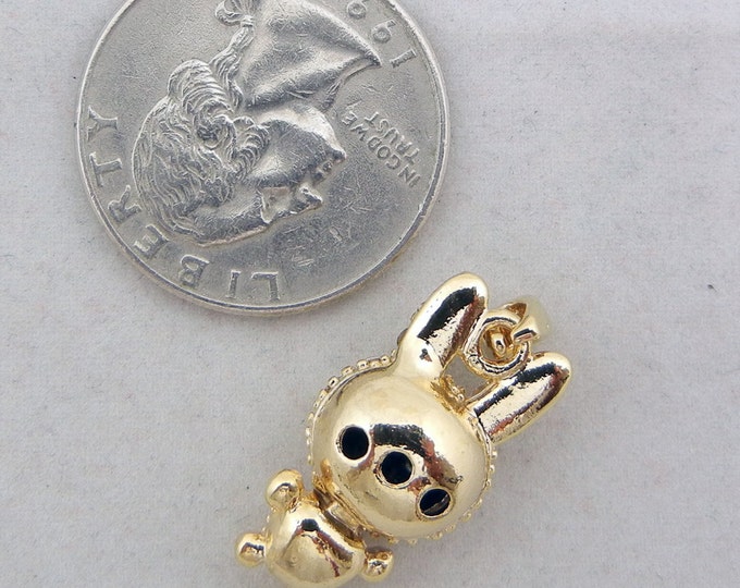 Gold-tone Dimensional Happy Rabbit Pendant Rhinestone Encrusted