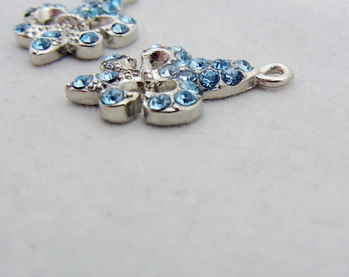 Pair of Silver-tone Light Blue Turquoise Rhinestone Fleur de Lis Charms