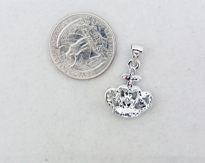 Small Rhinestone Crown Pendant Silver-tone