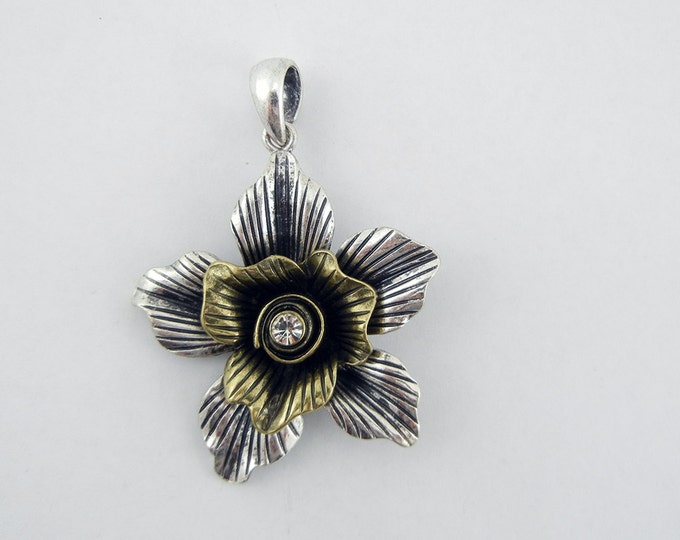 Two Tone Rose Pendant Rhinestone