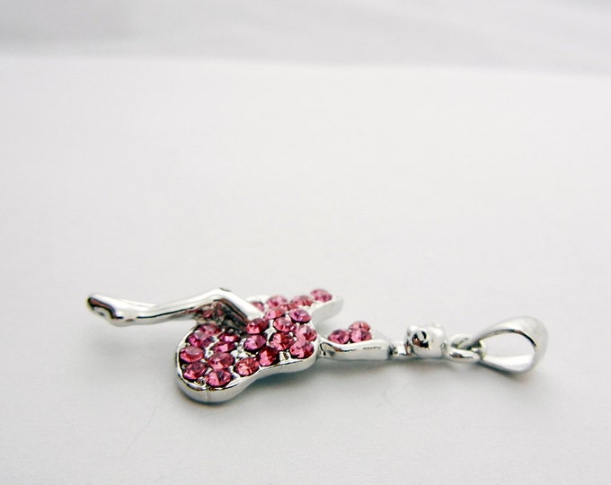 Pink Rhinestone Silver-tone Can Can Dancer Pendant