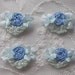 4pc Vintage Chic Pastel Antique Blue Silk Ribbon Embroidered Daisy Spider Rose Flower Applique Christening Gown Baby Doll Hair Bow