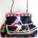 handmade fabric handbag, cowgirl chic, western chic, rockabilly, vintage cowgirl, faux rhinestones, flannel, black and red, red rose