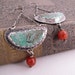 Blue Green Parrot Wing Earrings. Long Swinging Sterling Silver Metalwork Earrings. Rustic Statement Jewelry