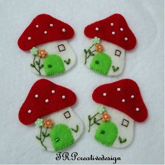 Items similar to Mushroom House Felt Applique, feltie, felties