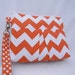 Tangerine and White Chevron Pleated Wristlet Clutch with detachable strap and is Ready to Ship