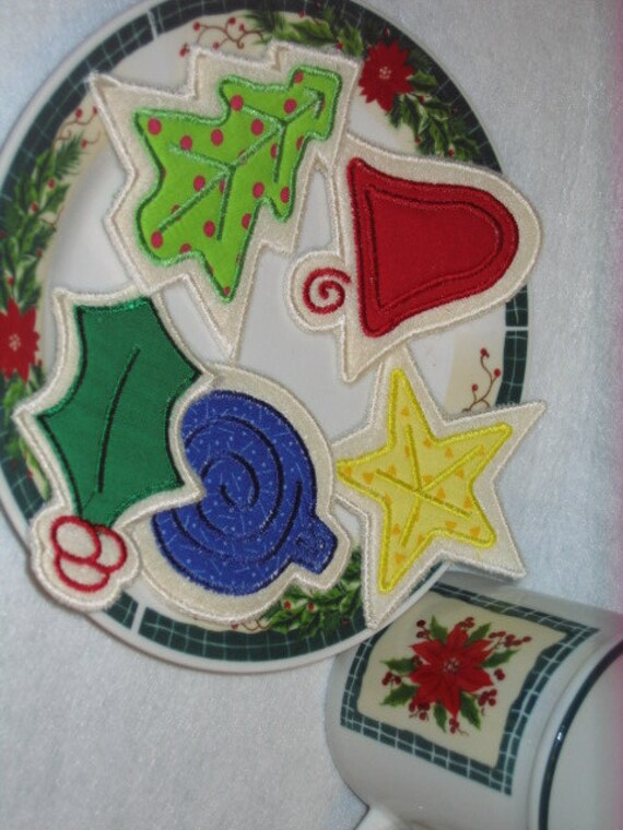 Christmas Felt cookies, SET Of 5, ornament, star, bell, holly leave, and Christmas tree #PF2513 Il_570xn