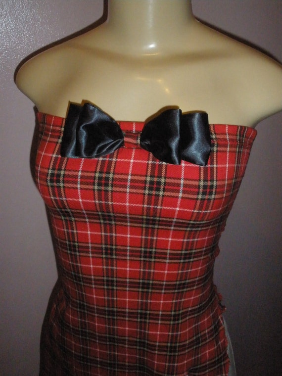 Cute School Girl Plaid Print Halter Top Shirt w/ Adorable Removeable Bow, Size Small/Meduim, Tub Top, Ladies Top, Girls Top (Last One)