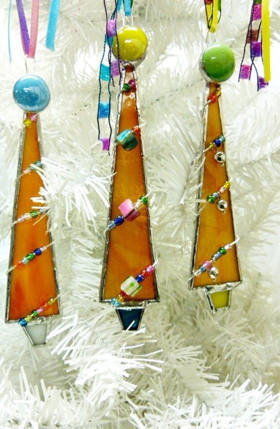 Pretty Orange Stained Glass Holiday Ornaments by miloglass on Etsy
