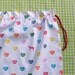Drawstring bag coloured hearts and dog large cotton for library toys school storage