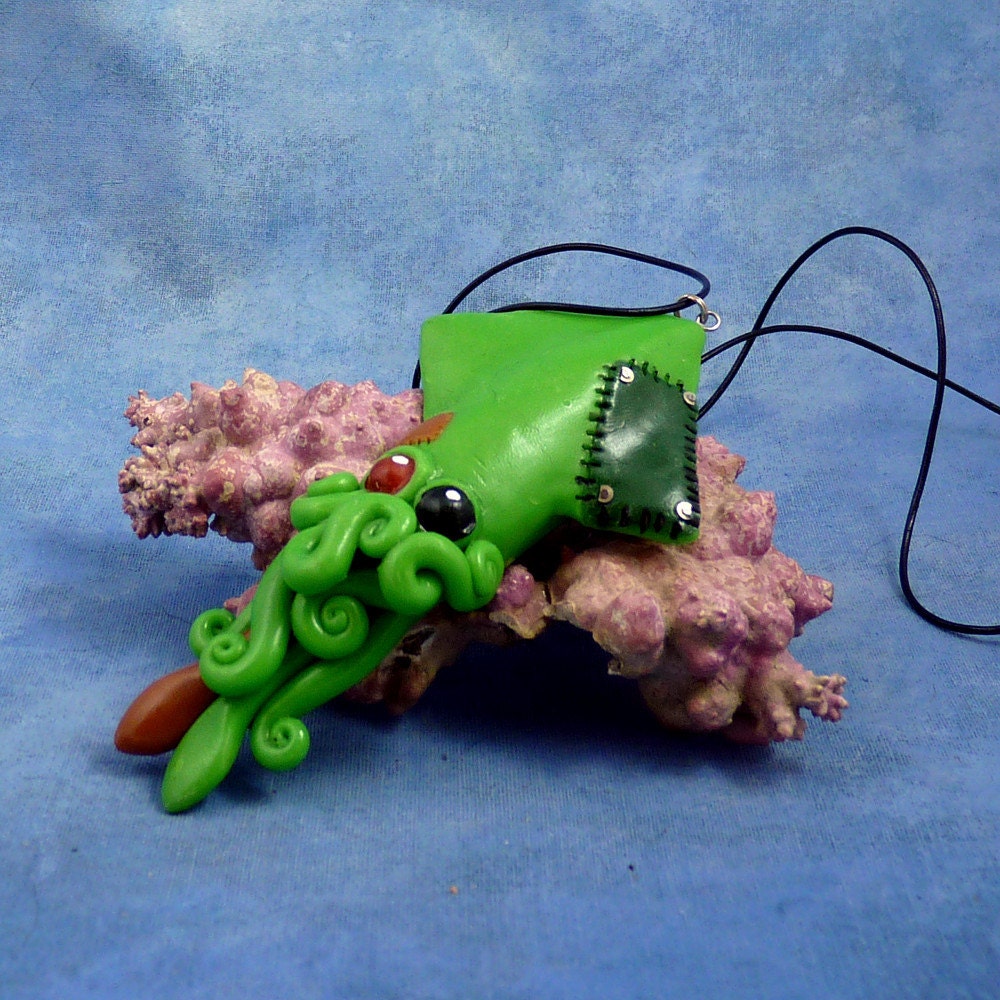 Frankenpod Squid Necklace Polymer Clay Halloween Jewelry