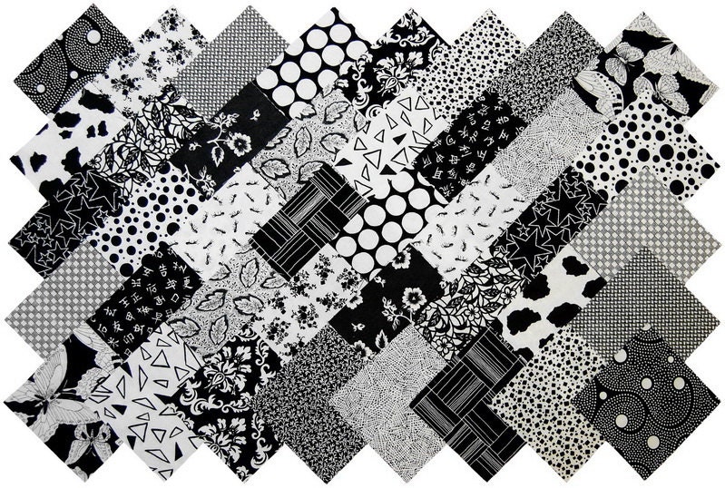 40 4 Fabric Squares BLACK and WHITE 20 Patterns Quilting