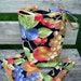 Knitting Bag, Project bag, Crochet bag, Fruit on Black Cotton, Zipper accessory pouch, dpn case, KIP bag, Padded Drawstring Pockets