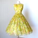 vintage 1950's dress ...never worn yellow FLORAL CHIFFON garden party full skirt pin-up cocktail dress