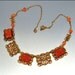 RESERVED Art Deco Necklace Czech Glass Gold Filigree Molded Flower Carnelian Vintage Jewelry 1930s