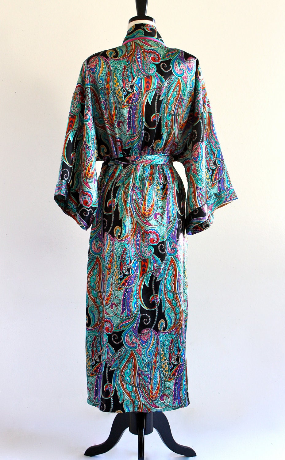 80s Gaudy Abstract Paisley Bath Dressing Robe Mens Women's