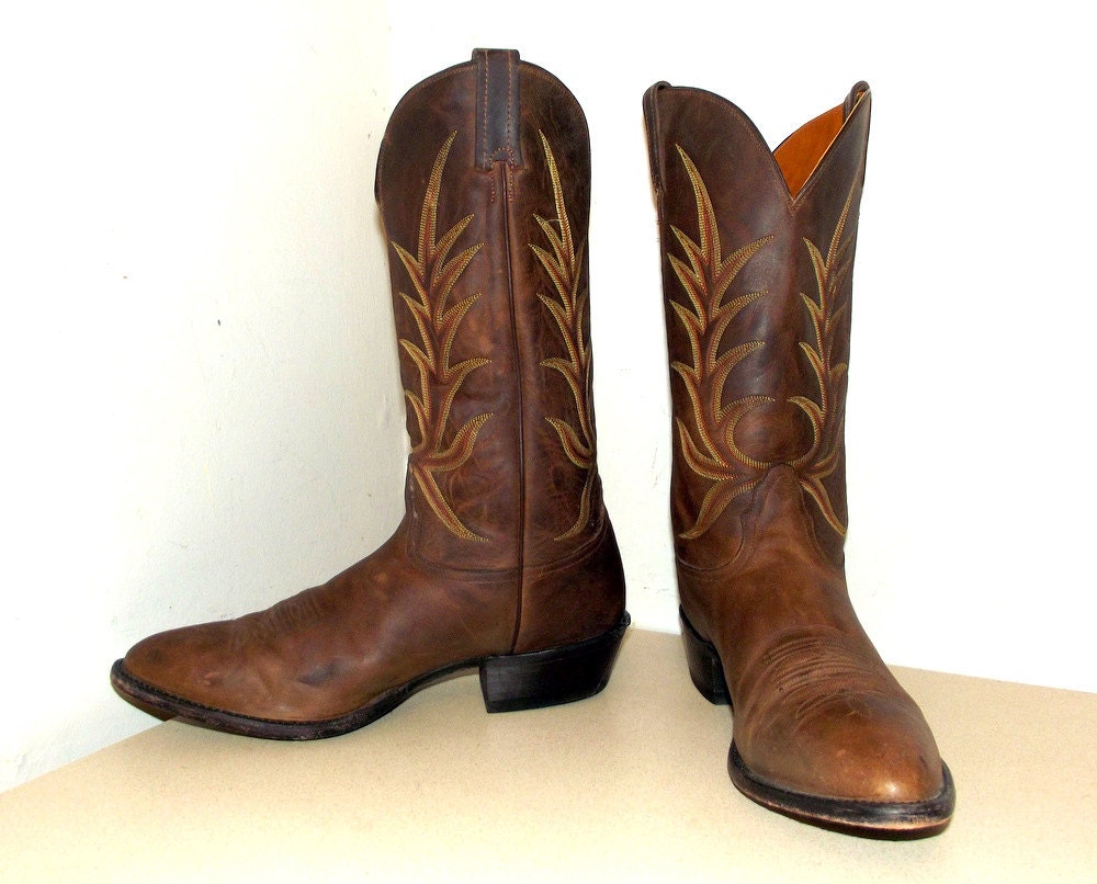 Nocona brand brown leather Cowboy Boots by honeyblossomstudio