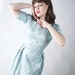 Vintage 1950s Dress - Full Length Pale Blue Brocade Formal Bridesmaid Gown