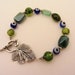 Green EVIL EYE AMULET Bracelet with Silver Leaf Clasp for Good Luck and Protection, Woodland Style, Perfect Holiday Jewelry, Christmas Gift