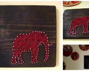 Modern String Art Wooden Tablet - Elephant SIlhouette